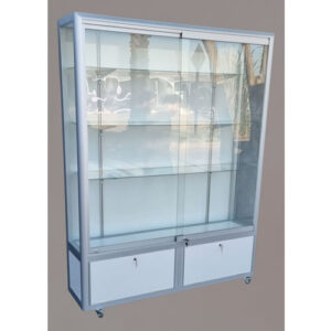VITRINA ESTANTE 180 CM DE ALTO X 150 CM DE ANCHO X 30 CM DE FONDO, 2 CAJONERAS 40 X 60 CM